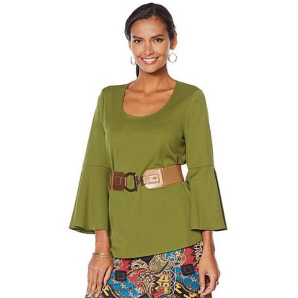 Slinky Brand Luxe Crepe 3/4 Flounce Slv Tunic - Picture 2 of 10